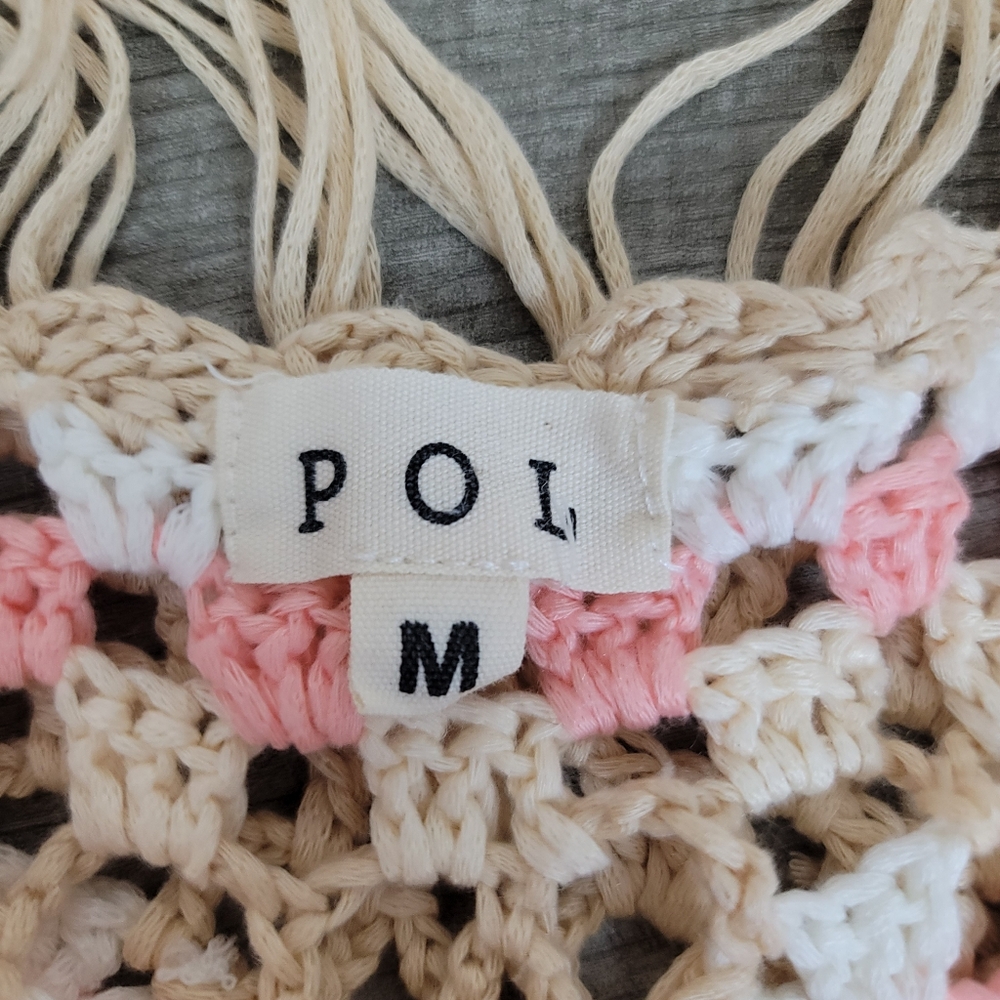 POL Kauai Crochet Long Tie Cardigan In Blush Beige Size Medium Granny Squares - Picture 2 of 14